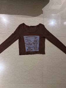 Brown Graphic Print Long Sleeve Top