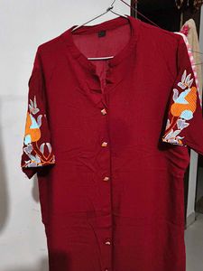 Vibrant Red Embroidered Kurta