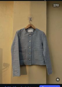 Chic Blue Tweed Cropped Jacket