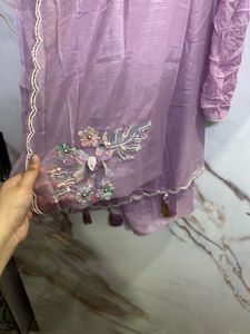 lavender sari with Katdana work