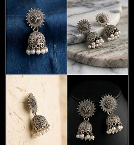 2 pair Oxidised Jhumka Earrings with Pearls