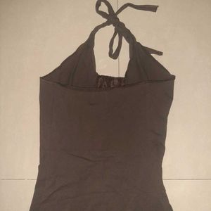 🤎 Brown Lace Detail Halter Neck Dress