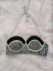 Geometric Print Strapless Bikini Top