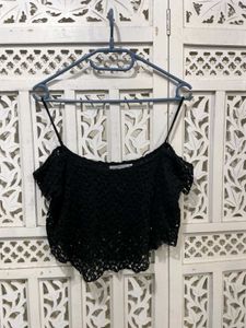 🌸Imported Black Crochet Crop Top G