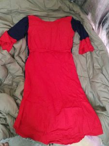 Red Dress with Floral Embroidery