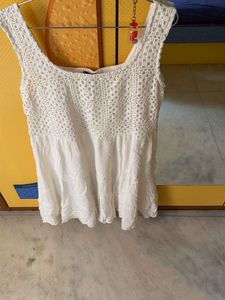 White Crochet Detail Sleeveless Dress