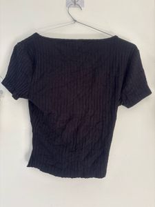 Black Tie-Front Crop Top
