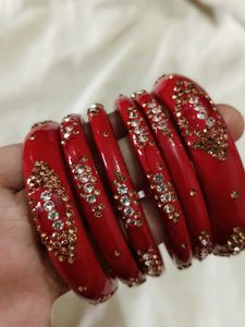 Red Bangle Set with Stone Work