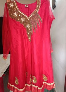 Neck Design Maroon Soft Touch Net Anarkali Set