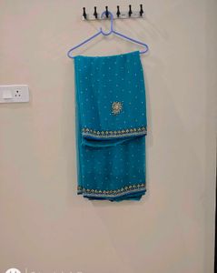 Beautiful Teal Embellished Saree