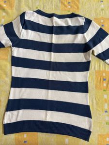 Striped Knit Top with Button Detail