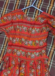 Beautiful Red Floral Kurta with Mirror Work