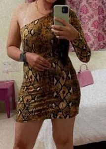 Snakeskin Print Short One-Sleeve Dress