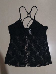 Middle Slit Elegant Black Lace Camisole