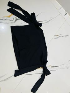 Chic Black Tie-Sleeve Top