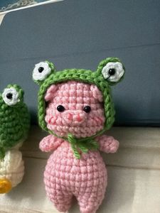 Crocheted Duck &amp; Pig Toys with Frog Hats