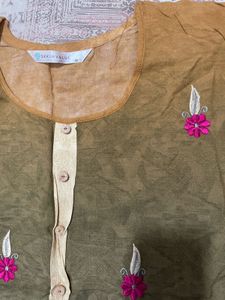 Floral Print Green &amp; Beige Kurta