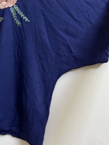 Embroidered Blue Round Neck Top