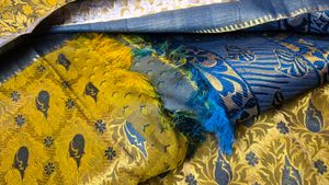 Elegant Yellow &amp; Blue Silk Saree