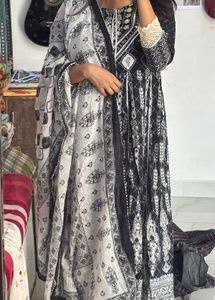 Black & White Printed Kurta Set with Dupatta