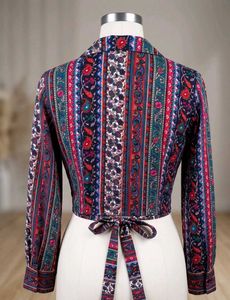 Boho Tie-back,front Print Crop Top