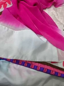 wool work Pink Embroidered Saree