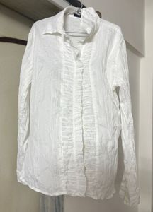 Women's White Textured Button-Down Shirt