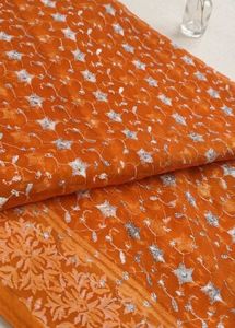 Vibrant Orange Embroidered  Saree