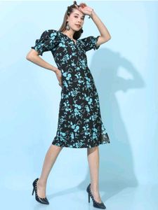 Floral Print Puff Sleeve Mini Dress