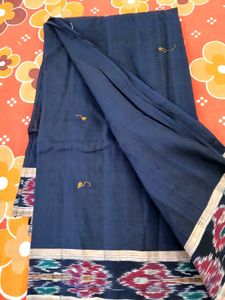 Elegant Navy Blue Saree with Ikat Border