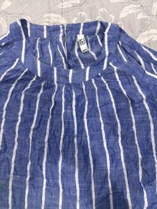 Blue and White Striped Casual Top