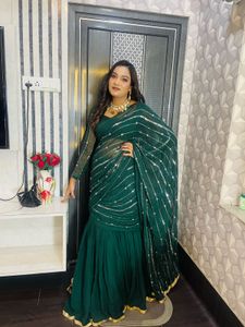 Elegant ready to wear Green Embellished Saree