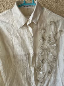 Embellished White Linen Shirt with inner new wdtag