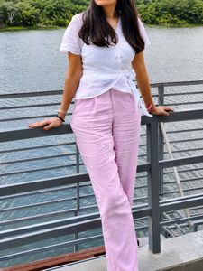 Pink Linen Blend Pants