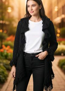 Elegant Black Fringe Cardigan