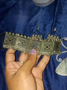 Oxidized Silver Choker Necklace &amp; Earrings Set