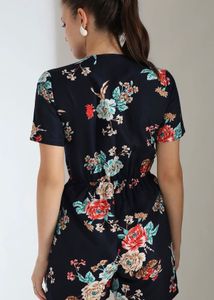 Navy Floral Tie-Front Jumpsuit