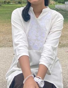 White Embroidered Short Kurti