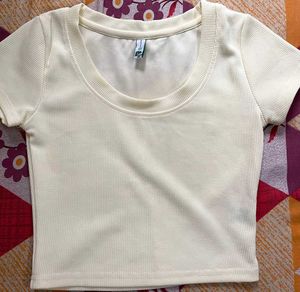 Cream Ribbed Cropped Tee