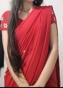 Vibrant Red Embroidered Saree