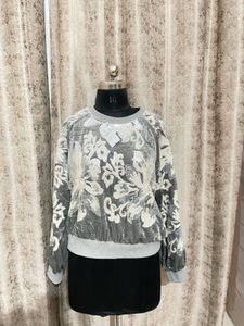 IMPORTED grey sequin pattern top
