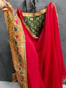 Embroidered Green Ethnic Skirt with dupatta