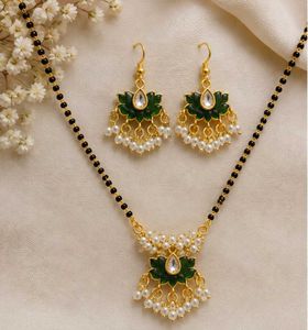 Elegant Green Lotus Mangalsutra Set