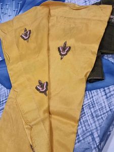 Yellow Embroidered Saree With Green Blouse