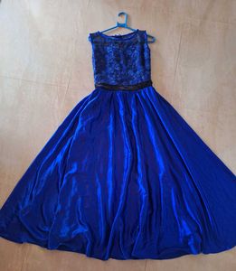 Royal Blue Party Wear Long Gown - Net Embroidered