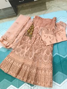 Peach Embroidered Lehenga Choli Set