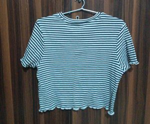 Striped Lettuce Hem T-Shirt