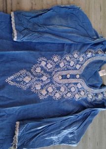 Blue Embroidered Cotton Kurta