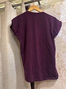 Casual Purple T-Shirt with Floral Embroidery