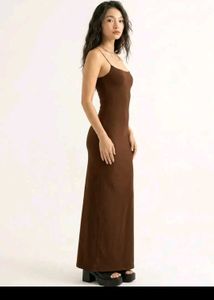 Sleek Brown Spaghetti Strap Maxi Dress